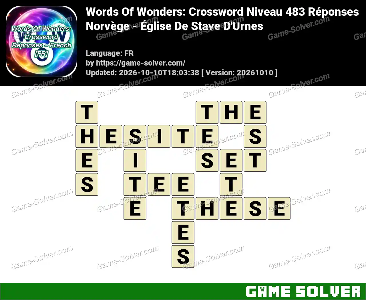 Words Of Wonders: Crossword Niveau 483 Réponses – Norvège – Église De Stave D’Urnes